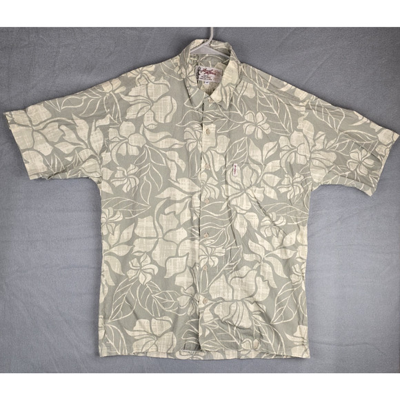 Local Motion Original Aloha Hawaiian Button Down Shirt Men M Beige Short Sleeve - Picture 1 of 8